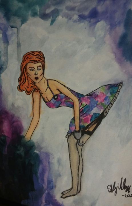 Painting titled "Pin up girl "Lucy"" by Sherly Velazquez, Original Artwork, Watercolor