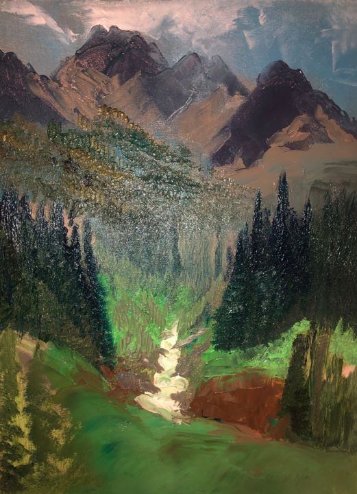 Pittura intitolato "Mountains" da Dinara Shertayeva, Opera d'arte originale, Olio