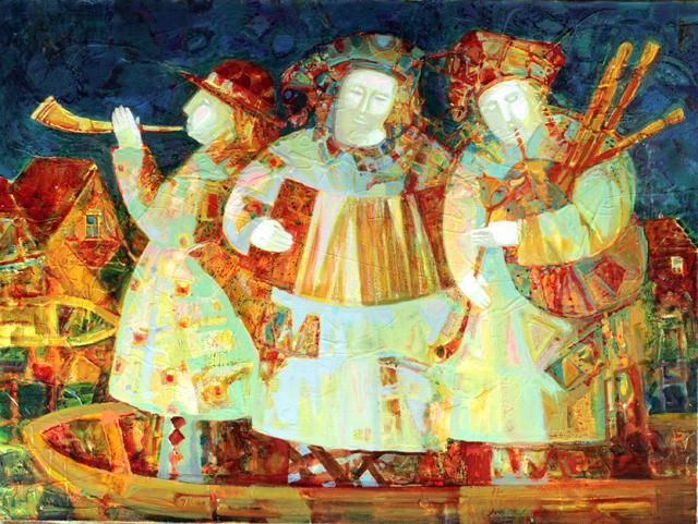 Painting titled "Музыканты" by Vladimir Shevardin, Original Artwork, Oil