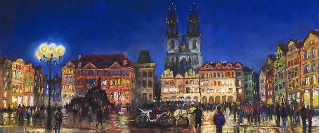 Pintura intitulada "Prague Old Town Squ…" por Yuriy Shevchuk, Obras de arte originais, Óleo