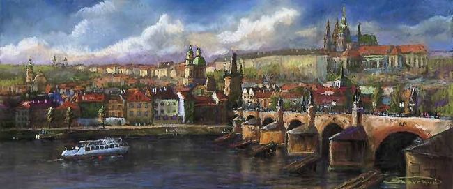 Painting titled "Prague Panorama Cha…" by Yuriy Shevchuk, Original Artwork, Oil