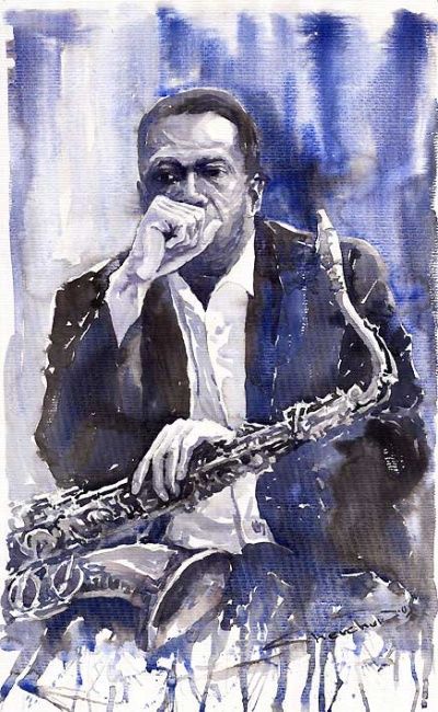 Peinture intitulée "Jazz John Coltrane" par Yuriy Shevchuk, Œuvre d'art originale, Aquarelle