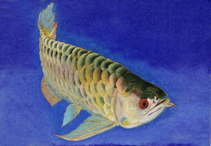 「施常华 金丝彩岩工艺画 蓝彩金鱼」というタイトルの絵画 Changhua Shi 施常华によって, オリジナルのアートワーク, コラージュ