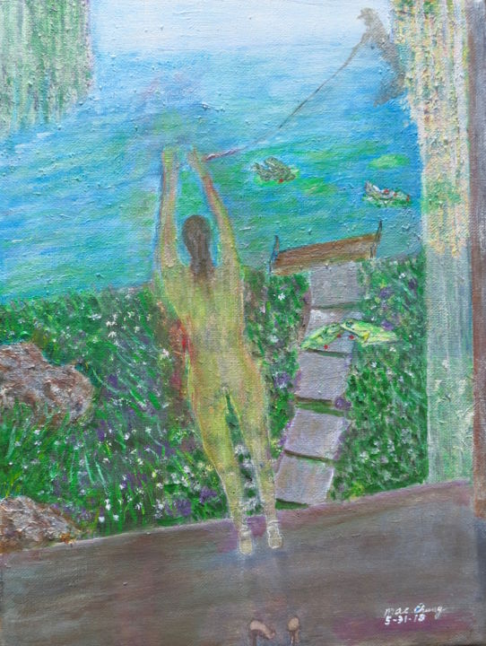 Painting titled "Spring at River Bank" by Ma Chung Chung, Original Artwork, Acrylic