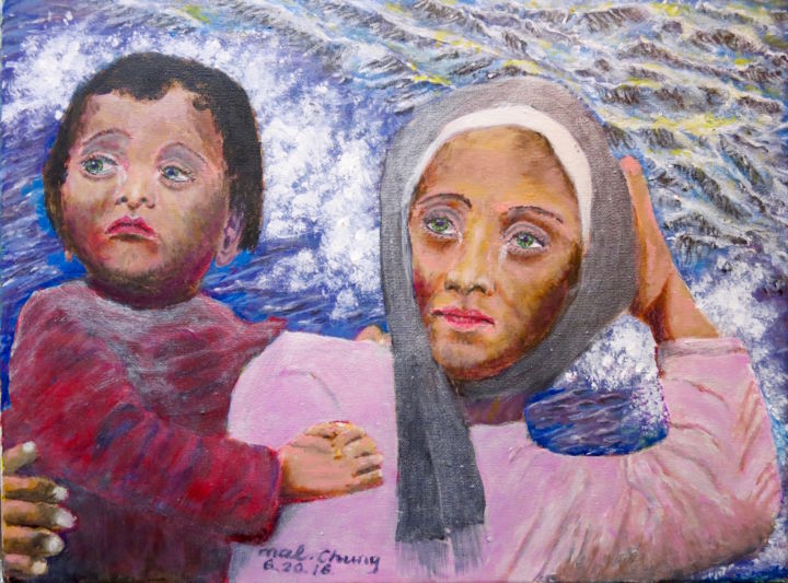 Painting titled "Refugee-1" by Ma Chung Chung, Original Artwork, Oil