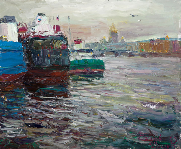 Painting titled "Тюмень-1, "Сабине"…" by Vasilii Shikhanov, Original Artwork, Oil