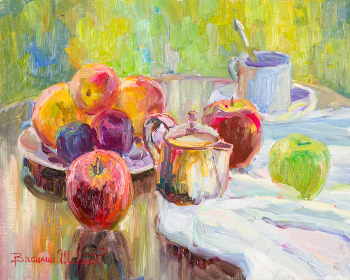 Painting titled "Завтрак с фруктами" by Vasilii Shikhanov, Original Artwork, Oil