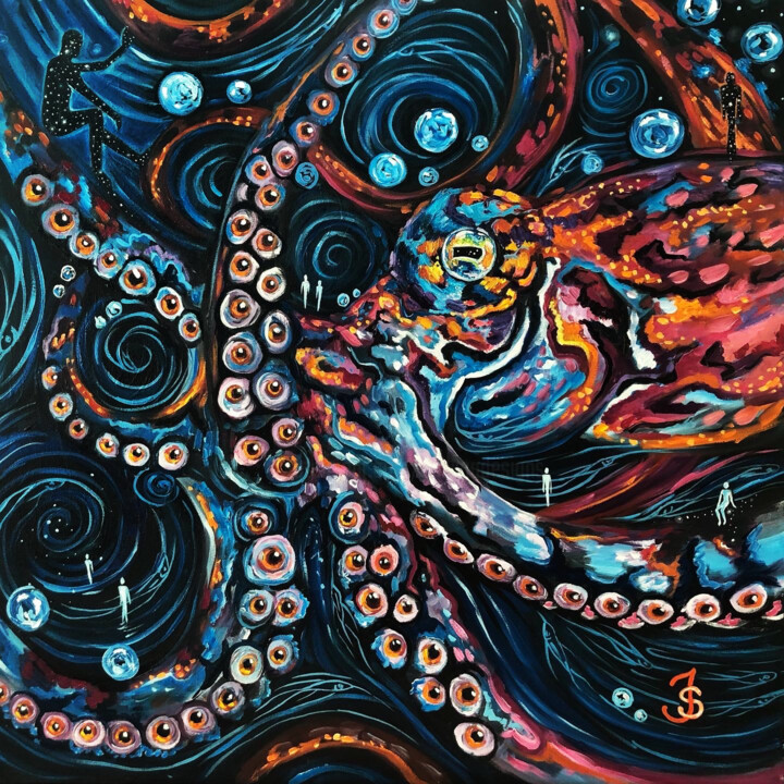 Картина под названием "Octo World" - Jessica Shilling, Подлинное произведение искусства, Масло