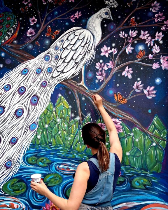 Pintura titulada "The White Peacock" por Jessica Shilling, Obra de arte original, Acrílico