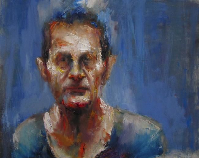 Картина под названием "Man with blue backg…" - Shimrit Yariv, Подлинное произведение искусства, Масло