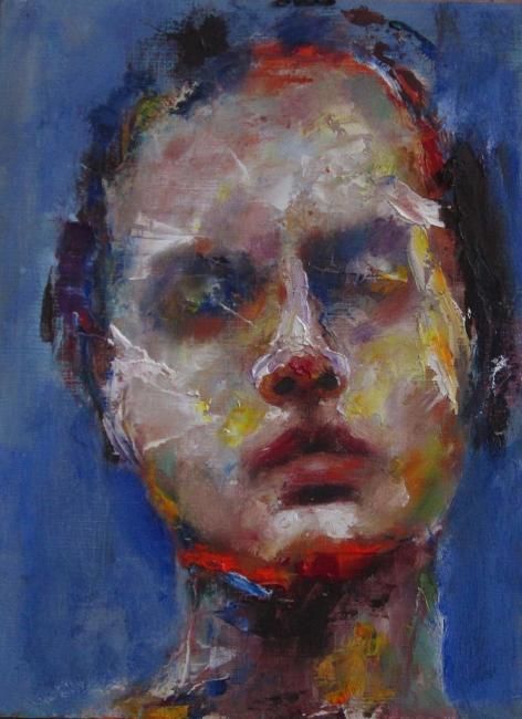 Картина под названием "Portrait with blue…" - Shimrit Yariv, Подлинное произведение искусства, Масло