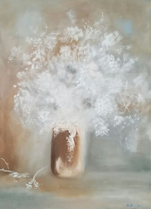 Pintura intitulada "Ramillete blanco" por Mercedes Gordo, Obras de arte originais, Óleo Montado em Painel de madeira