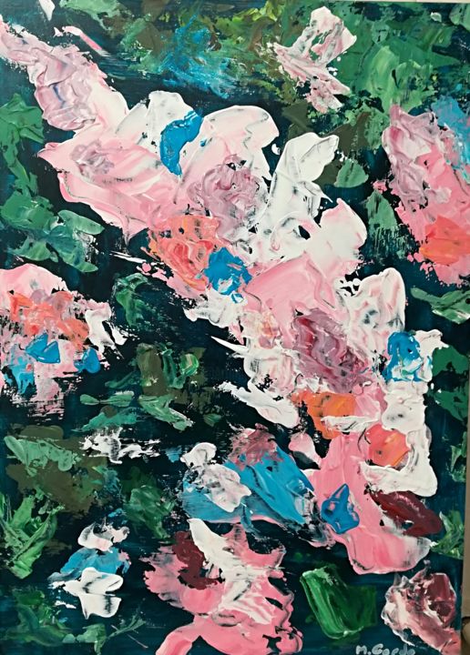 Painting titled "Abstraccion floral" by Mercedes Gordo, Original Artwork, Acrylic