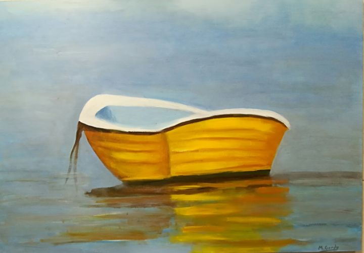 Pintura titulada "La barca abandonada" por Mercedes Gordo, Obra de arte original, Oleo