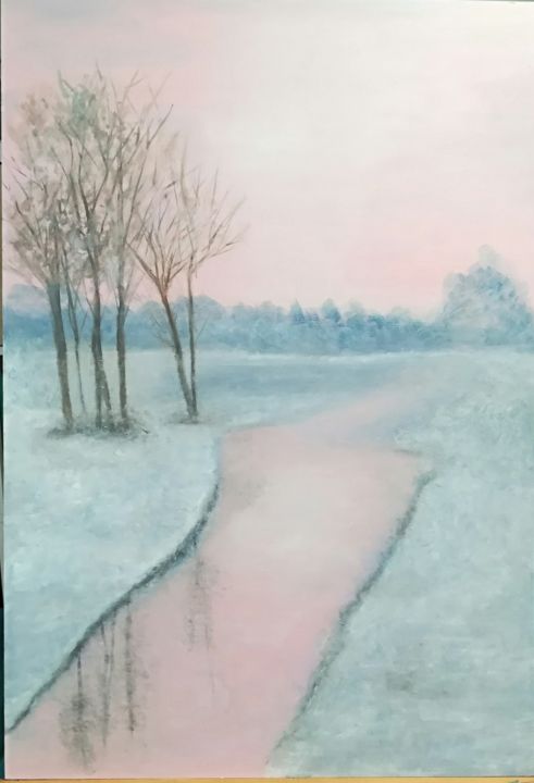 Pintura titulada "Frozen River" por Mercedes Gordo, Obra de arte original, Oleo