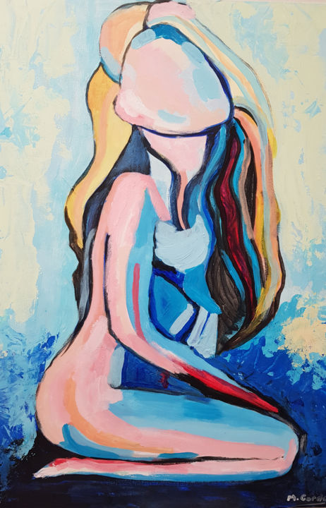 Schilderij getiteld "Mi sirenita" door Mercedes Gordo, Origineel Kunstwerk, Acryl