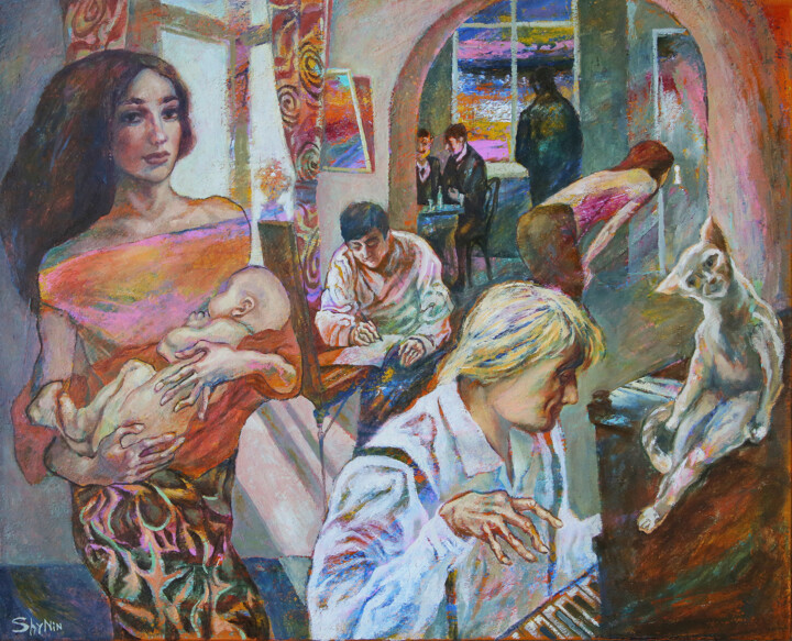 Painting titled "Окна и двери закрыт…" by Aleksandr Alex Shinin Shynin, Original Artwork, Oil