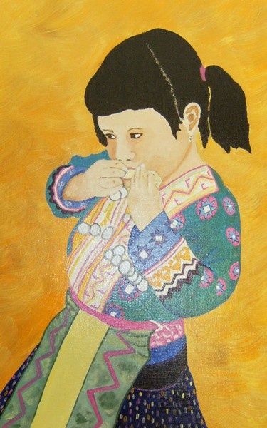 Painting titled "petite fille chinoi…" by Anastine Création, Original Artwork