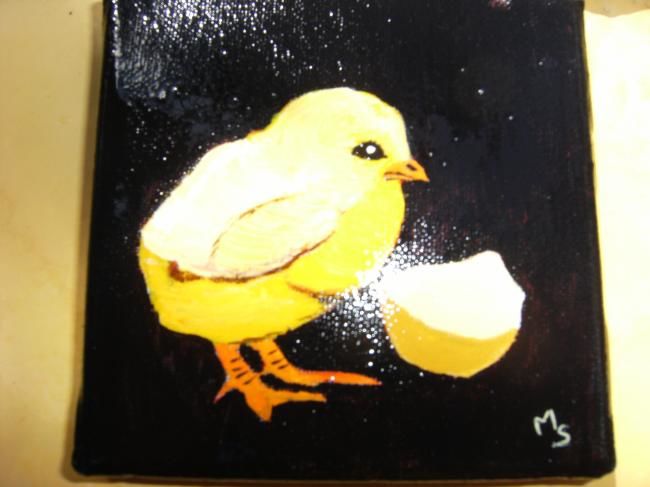 Painting titled "poussin" by Anastine Création, Original Artwork