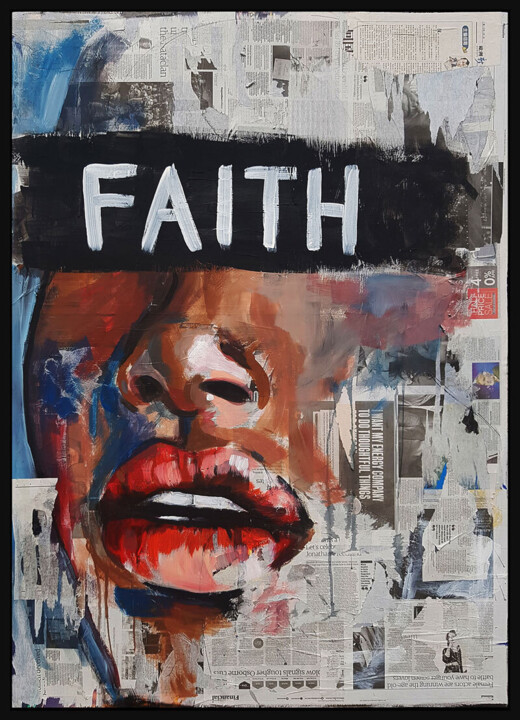 Painting titled "FAITH" by Shirin Donia, Original Artwork, Acrylic Mounted on Wood Panel