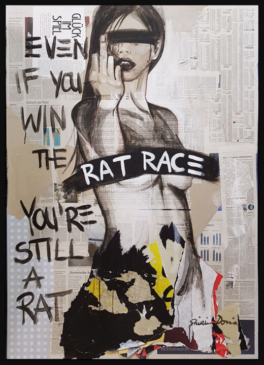 Malarstwo zatytułowany „RAT RACE” autorstwa Shirin Donia, Oryginalna praca, Akryl Zamontowany na Panel drewniany
