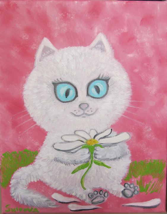 Ζωγραφική με τίτλο "Thick kitten :)" από Tatiana Shirova, Αυθεντικά έργα τέχνης, Λάδι