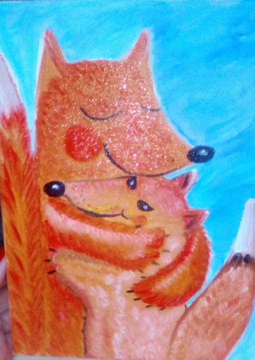 Peinture intitulée "Fox with Mom" par Tatiana Shirova, Œuvre d'art originale, Huile