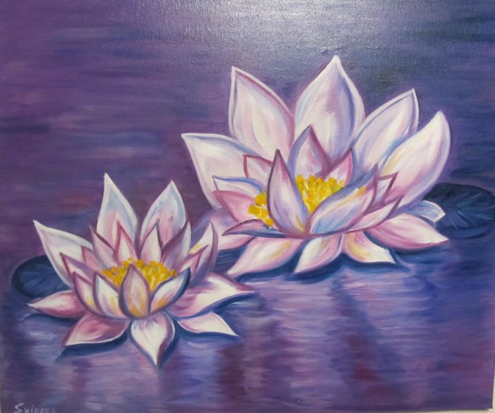 Painting titled "The lotuses of love…" by Tatiana Shirova, Original Artwork, Oil