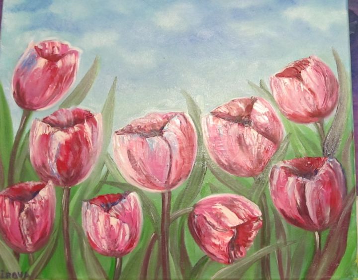 Pintura titulada "Romantic tulips" por Tatiana Shirova, Obra de arte original, Oleo