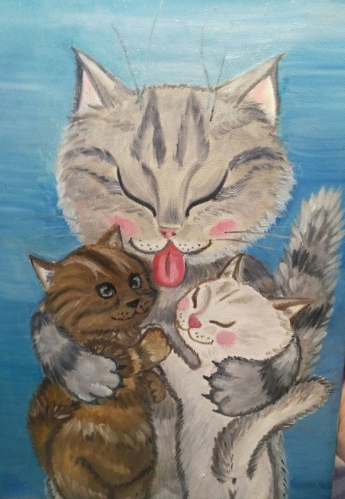 Painting titled "Mother cat" by Tatiana Shirova, Original Artwork, Oil