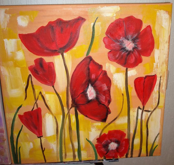 Pintura intitulada "red Poppies" por Tatiana Shirova, Obras de arte originais, Óleo