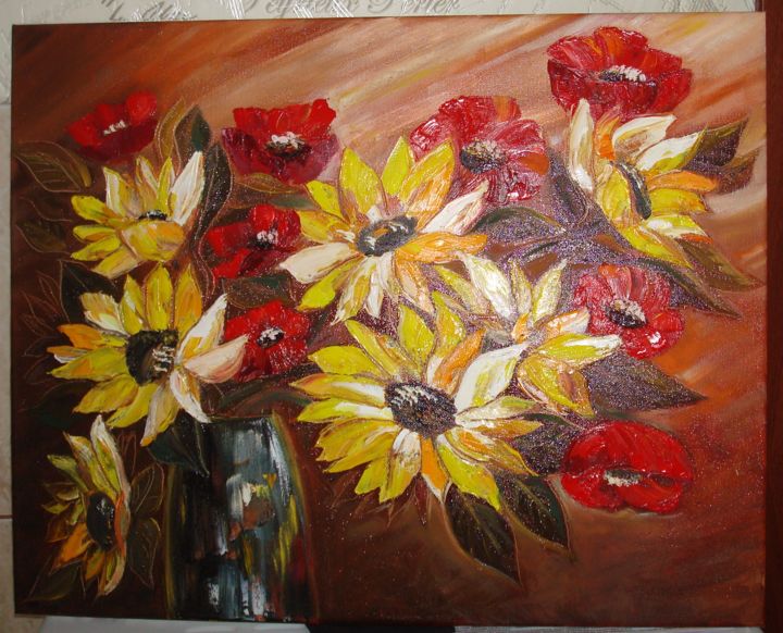 Painting titled "Bouquet of energy" by Tatiana Shirova, Original Artwork, Oil