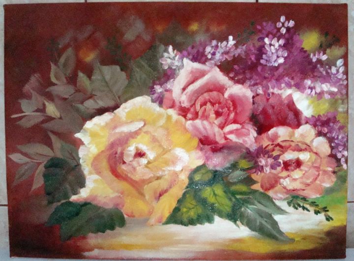 Painting titled "floral vintage" by Tatiana Shirova, Original Artwork, Oil
