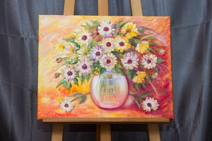 Painting titled "Chrysanthemums" by Tatiana Shirova, Original Artwork, Oil