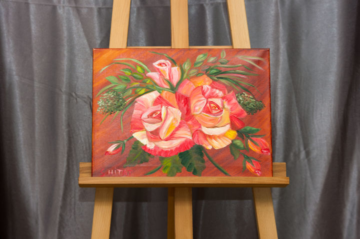 Painting titled "Vintage roses" by Tatiana Shirova, Original Artwork, Oil