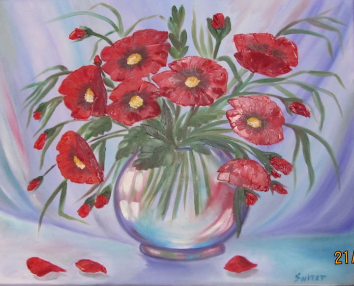 Malerei mit dem Titel "Red poppies" von Tatiana Shirova, Original-Kunstwerk, Öl