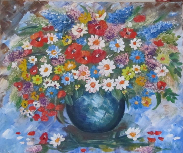 Painting titled "Summer bouquet" by Tatiana Shirova, Original Artwork, Oil