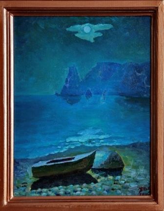 Painting titled "Луна над Фиолентом" by Vladimir Shiyan, Original Artwork, Oil