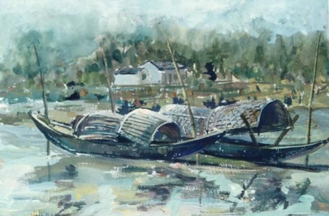 「Small Boat」というタイトルの絵画 Shiyi Shengによって, オリジナルのアートワーク