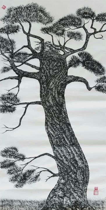 Painting titled "pine tree2" by So Hyon Kim, Original Artwork, Ink