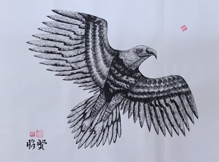 「eagle soaring2」というタイトルの絵画 So Hyon Kimによって, オリジナルのアートワーク, インク