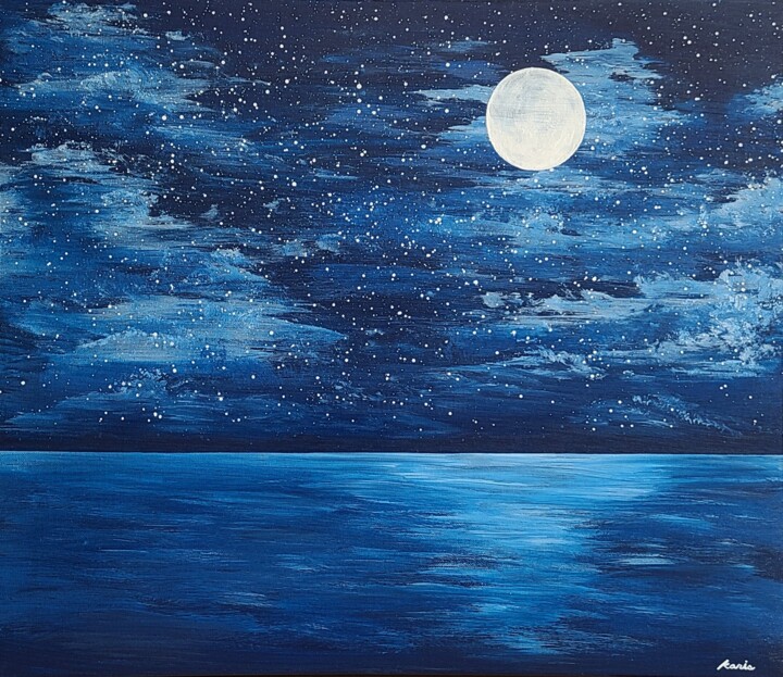 Painting titled "moon night2" by So Hyon Kim, Original Artwork, Acrylic