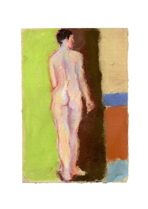 Dessin intitulée "Femme Nue de Dos" par Amos Zelikson, Œuvre d'art originale, Pastel