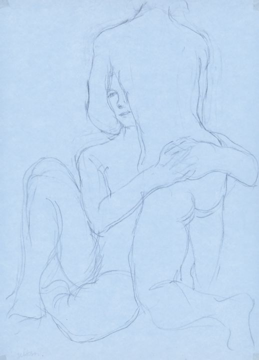 Auprès de moi drawing 29x21 cm 1986 by amos zelikson figurative art