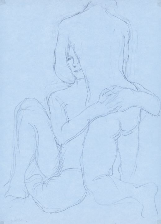 Drawing titled "Auprès de Moi" by Amos Zelikson, Original Artwork, Pencil