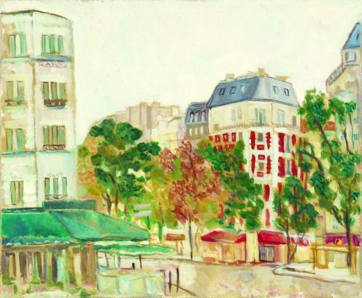 Painting titled "Bistrots à Paris" by Amos Zelikson, Original Artwork, Oil