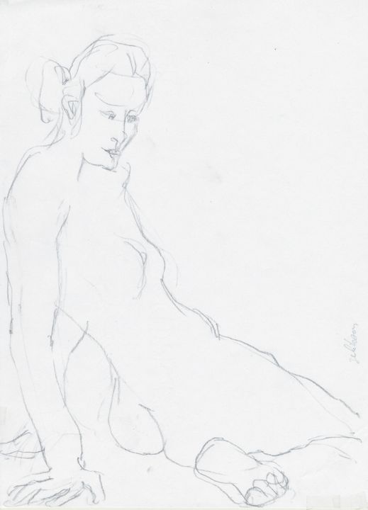 Drawing titled "Femme Nue Assise" by Amos Zelikson, Original Artwork, Pencil