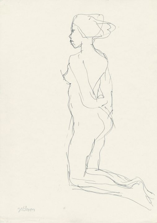Drawing titled "E21 Femme Nue Ageno…" by Amos Zelikson, Original Artwork, Ink