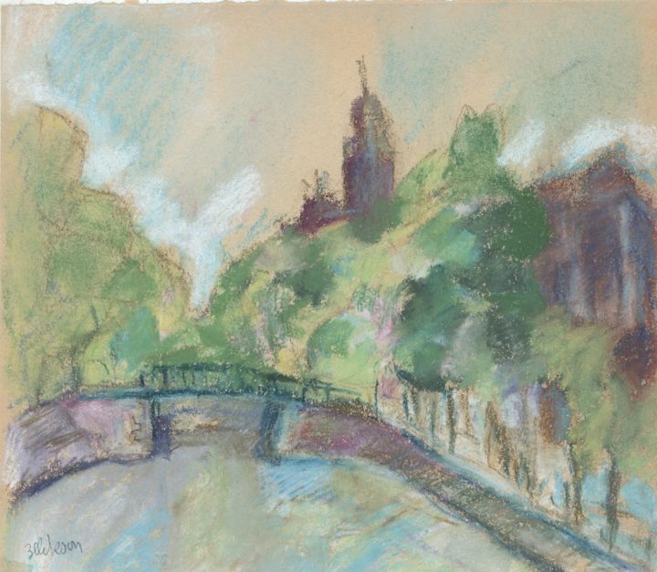 Drawing titled "P21 Canal (Amsterda…" by Amos Zelikson, Original Artwork, Pastel