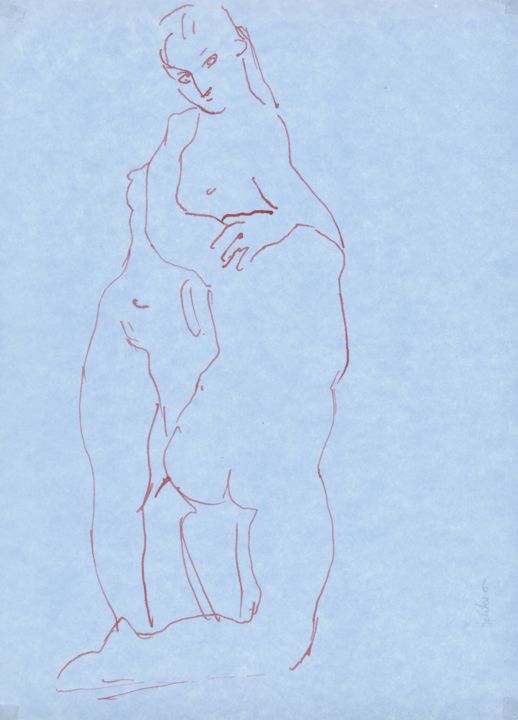 Zeichnungen mit dem Titel "E25 Couple" von Amos Zelikson, Original-Kunstwerk, Tinte